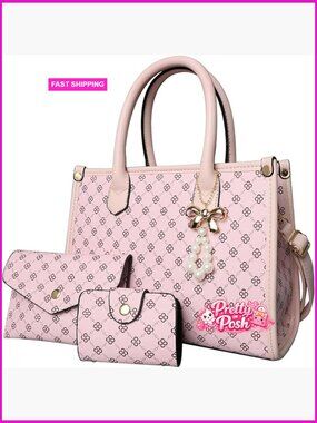 PU Leather Top Handle Bag Set with Adjustable Strap, 3-Piece